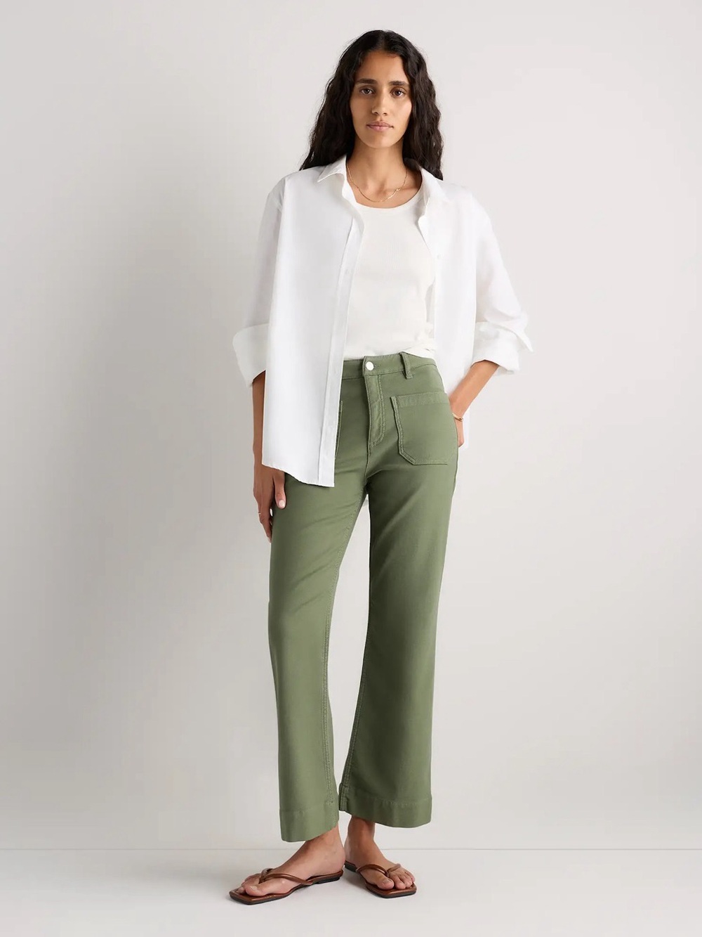 Quince French Terry Wide Leg Pants Bayberry Olive Sage Green Size 14